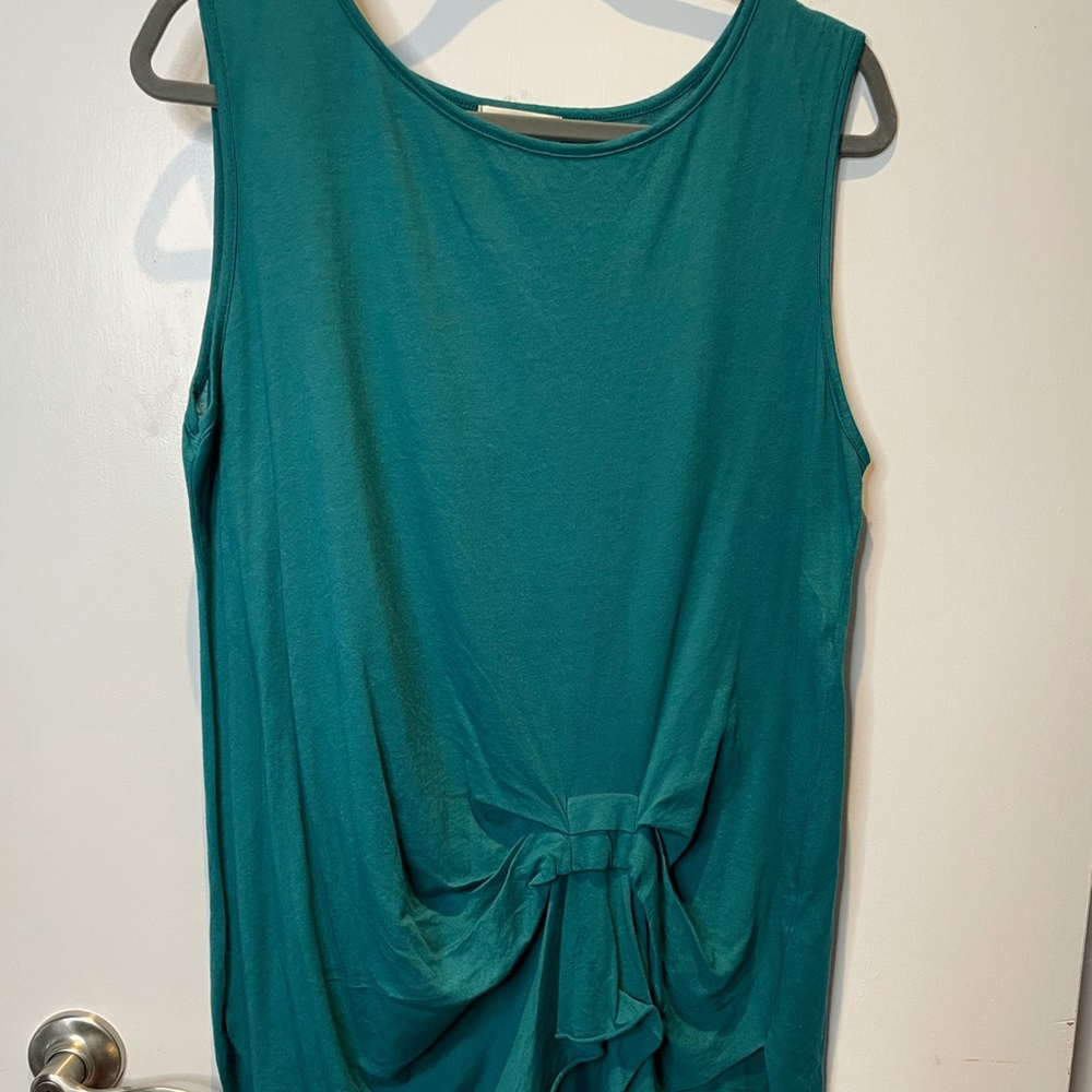 t:al Anthropologie long sleeveless teal green tank with a front detail